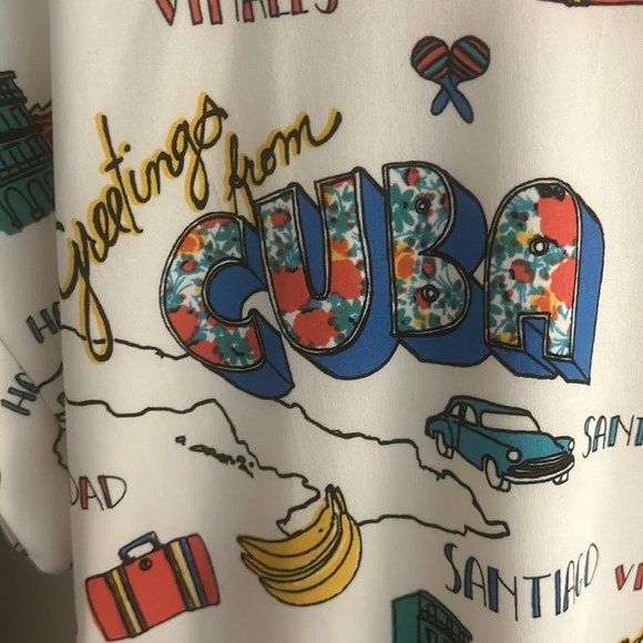 VACATION Top Vintage Postcard Print Greetings From Cuba Trinidad Bananas Size S - Picture 3 of 7